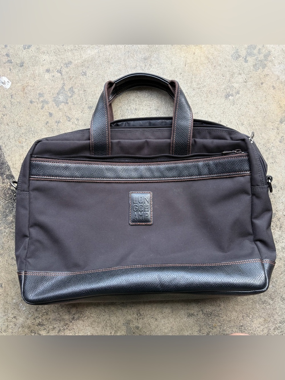 Longchamp Boxford Briefcase L Business Bag, Black Brown Leather and Canvas